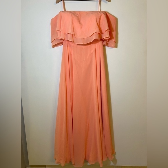Hebeos Womens Off The Shoulder Chiffon Long Maxi Dress Size 10 Coral Bridesmaids - Picture 4 of 8